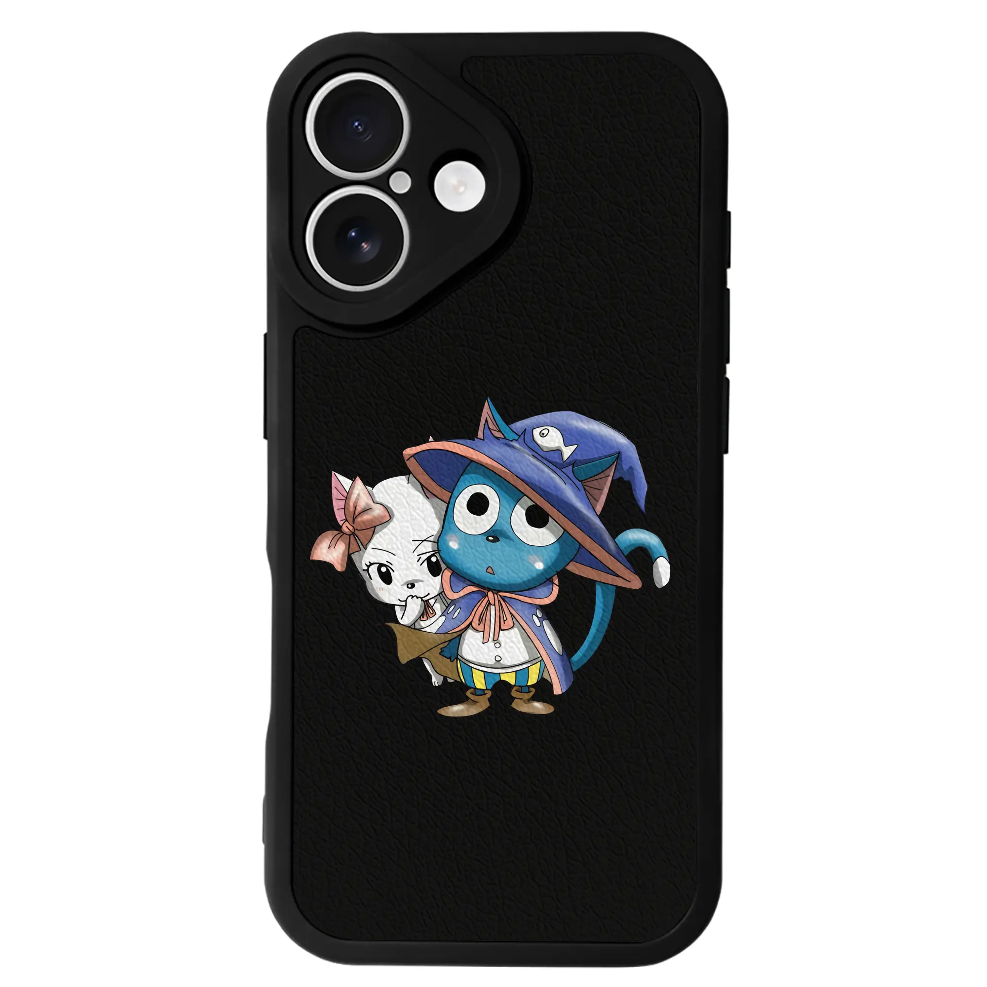 フェアリーテイル グッズ ハッピー - IPhone 16シリーズ対応 ・ シリコンスマホケース ・ レザー調 ・ 高精度フィット ・ 耐衝撃 ・ ワイヤレス充電対応 ・ 精密カット